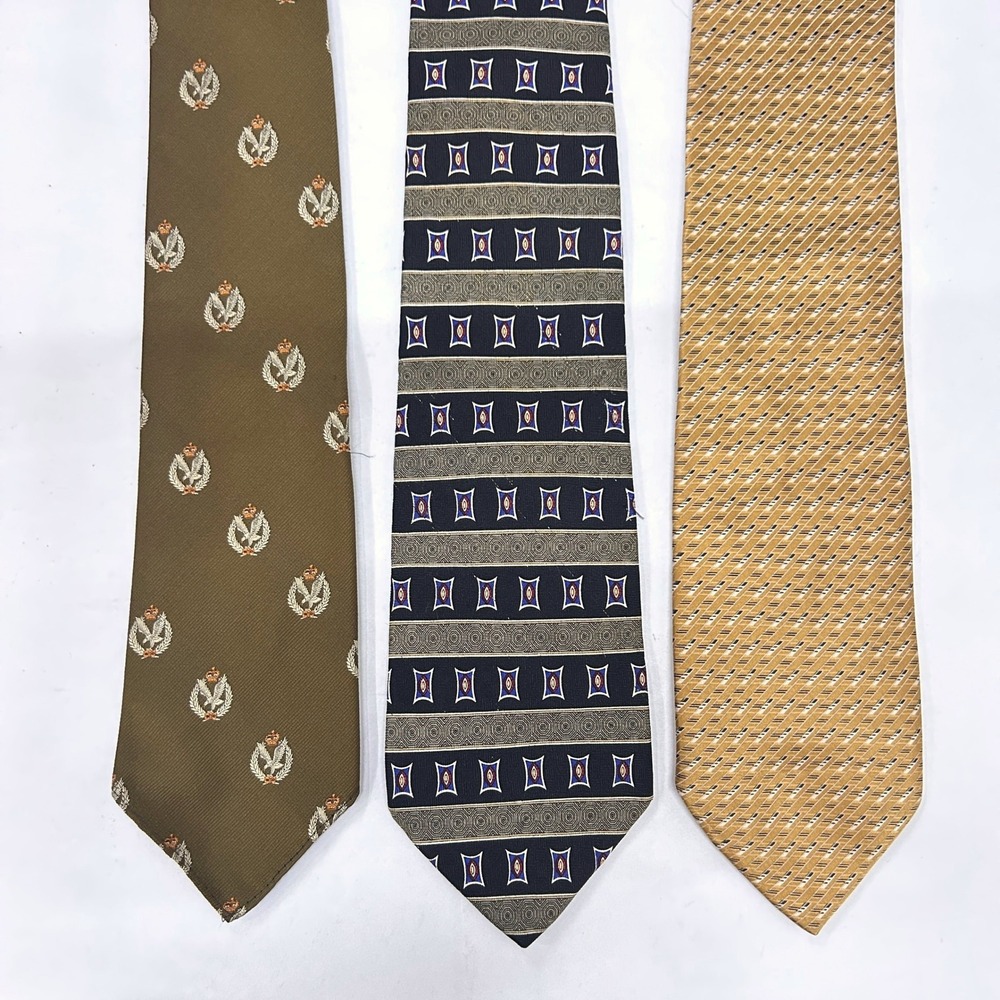 Vintage Mens Tie Lot 3 Geometric Eagle Crest Stripe Preppy Ivy Heritage Retro